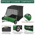 thumbnail image 3 of Senfot 44 Inch Extra Large Capacity Green Carbon Steel Tow Behind Lawn Sweeper Detachable Hopper Bag Towable for Big Yard Lawn Leaf Grass Waste Collecting, 3 of 7