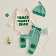 thumbnail image 2 of HCNTES Baby Boy Easter Outfit Newborn Stripe Romper+Overall Pants+Hat Infant Boys First Easter Outfit(Beige,6-9 Months), 2 of 5