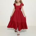 thumbnail image 2 of Milgrthf Girls Dresses Kids Summer Boho Ruffle Sleeve A-Line Swing Tiered Maxi Dress 6-15 Years Red, 2 of 9