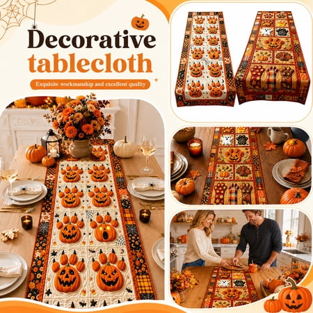 Halloween Table Runner Ghost Printed Tablecloth for Dining Room Kitchen Party Decor Festive Seasonal Table Cover for Holiday Gatherings and Home Decoration 1Pack A