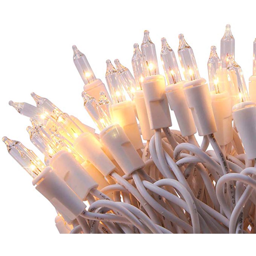 LIDORE 100 Counts Bright Clear Mini Christmas Tree Lights. White Wire