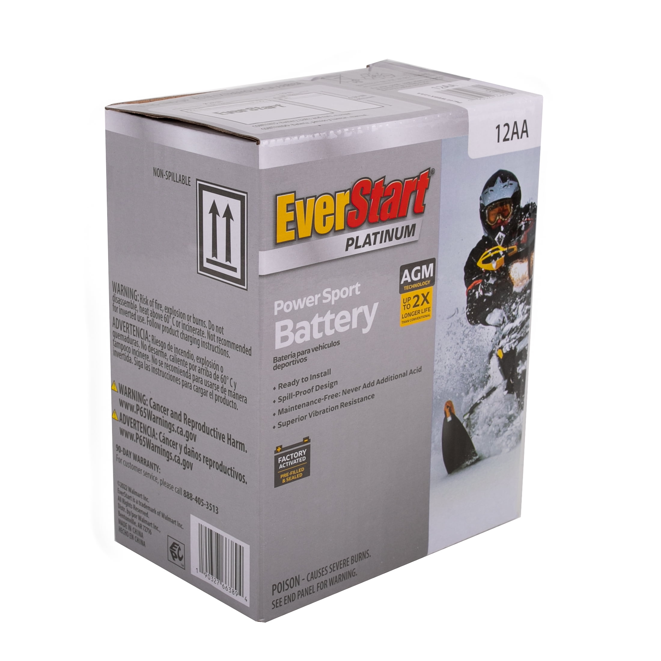EBX12AA Factory Activated AGM Powersport Battery, 12V, 125 CCA, Group Size BX12AA