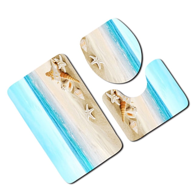 3Pcs/set Bathroom Mat Set Anti-Slip Kitchen bathroom toilet cover set Bath Mat Carpet Bathroom Toliet Rug Washable Beach Style