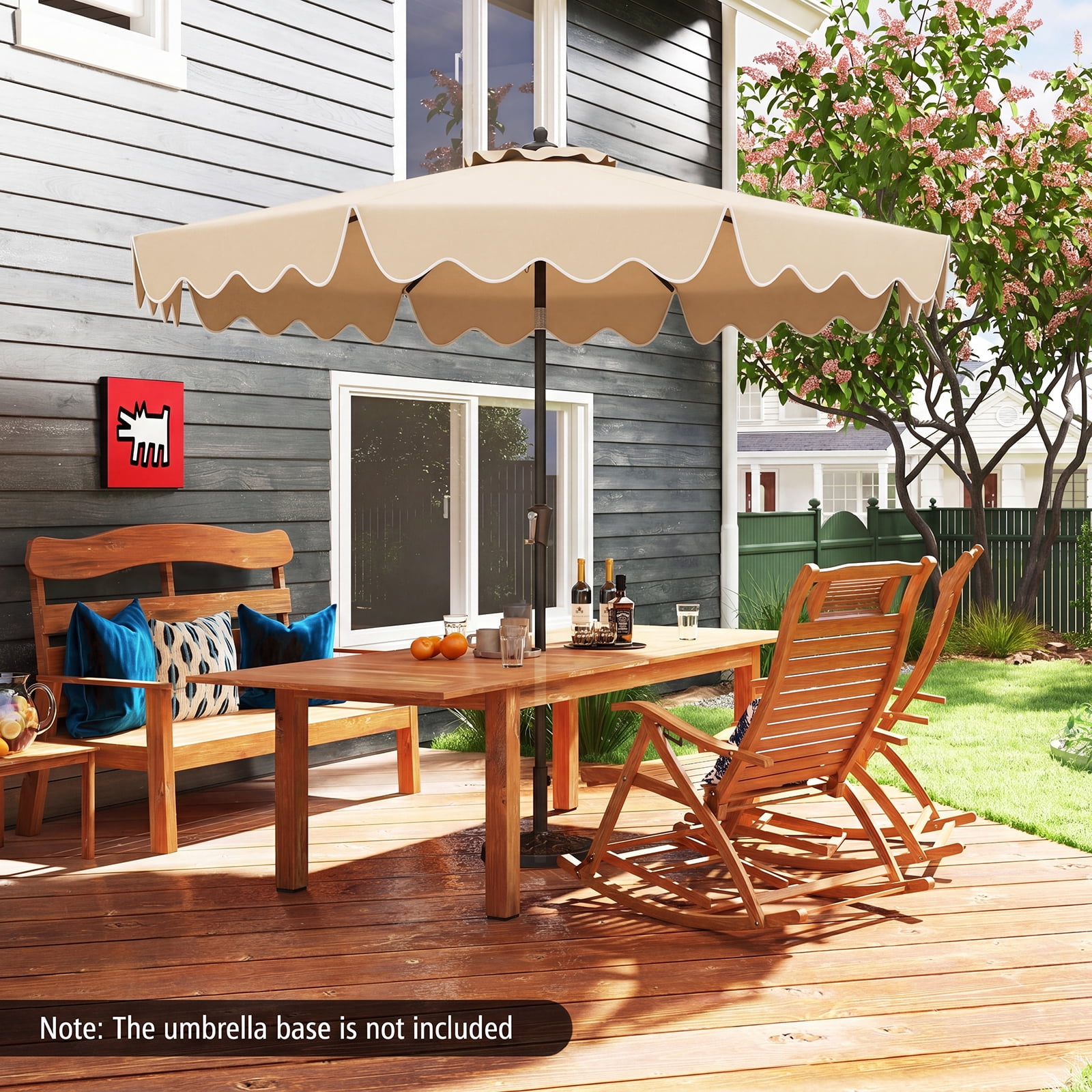 Costway 9 FT Patio Umbrella 2-Tier Market Table Umbrella with Sun-Protective Canopy Beige