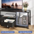 thumbnail image 4 of HIGDBFE TV Stand for TVs up to 65" with 2 Fabric Drawers, Industrial Entertainment Center with Open Shelves and Led Lights for Living Room Bedroom, Rustic Black, 4 of 7