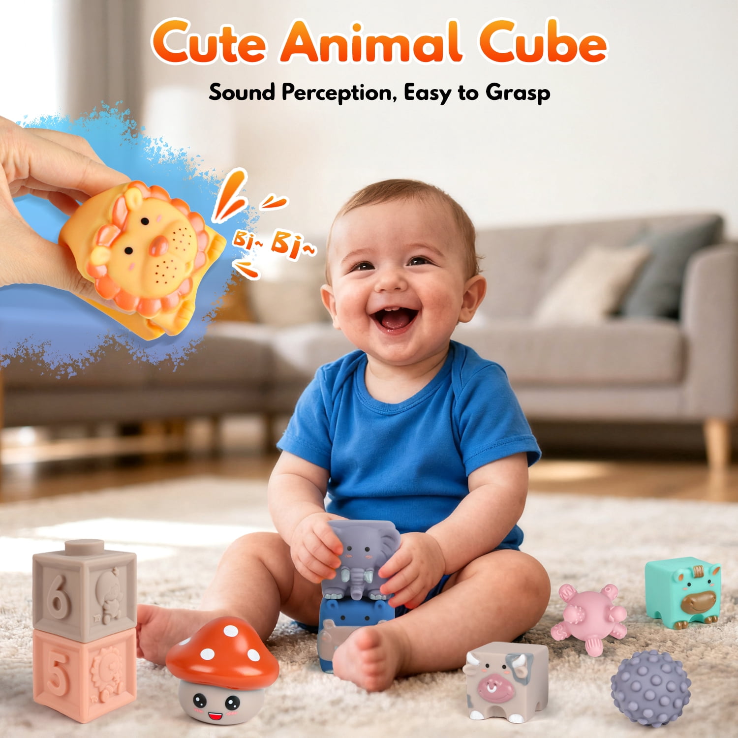 Beefunni Baby Toys 6-12 Months,Montessori Toys Soft Baby Teething Toys, Stacking Building Blocks, Sensory Development Educational Toys for Baby 12-18 Months