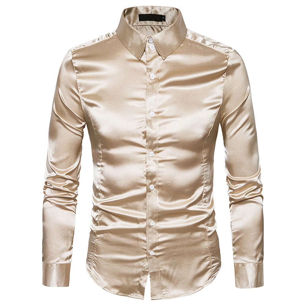 Focusnorm Men Formal Satin Silk Dress Shirt - image 1 of 4