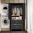 thumbnail image 3 of Leumius 71" Tall Metal Wardrobe Closet,Modern Armoire Wardrobe Cabinet 2 Drawers & Hanging Rod,Clothes Storage Organizer Cabinets with Double Doors for Bedroom,Living Room-Black, 3 of 8