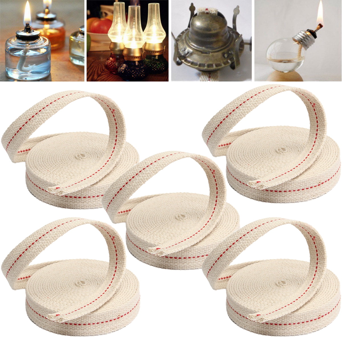 5 Rolls Oil Lamp Wicks Flat Oil Lanterns Wicks with Stitch for Oil