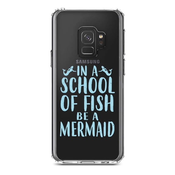 DistinctInk Clear Shockproof Hybrid Case for Samsung Galaxy S9 (5.8" Screen) - TPU Bumper Acrylic Back Tempered Glass Screen Protector - In a School of Fish Be a Mermaid