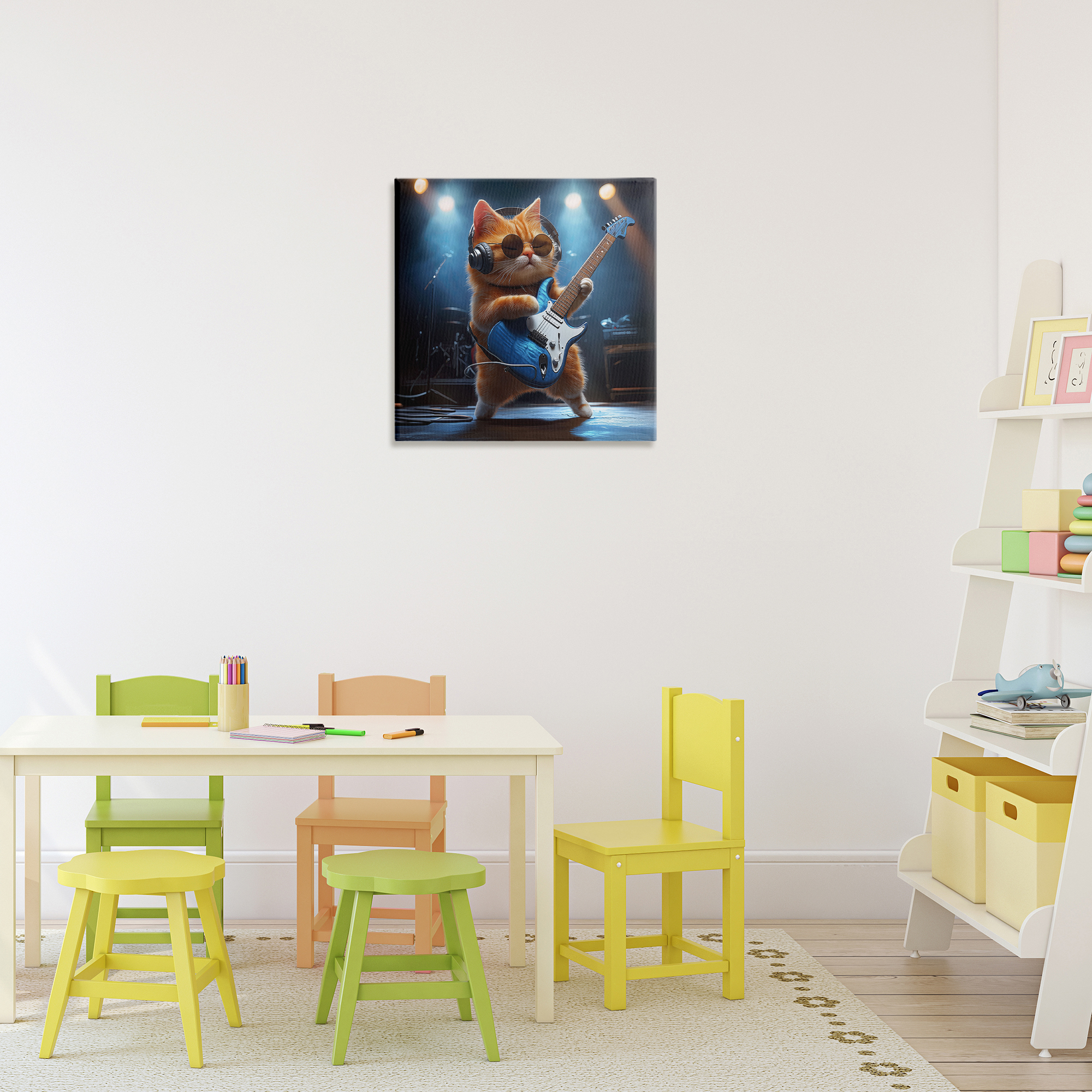 Cat Guitarist in Band Canvas Wall Art, design by Jim Baldwin