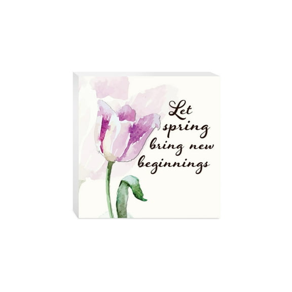 Spring New Beginning Blush Purple Floral 10 x 10 Wood Tabletop Sign Plaque