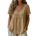 thumbnail image 5 of Plus Size Spring Cute Casual Tops Women's Spring And Summer Short Sleeved Solid Color Short Sleeved Mesh Splicing T-Shirt Coffee Xxl, 5 of 6