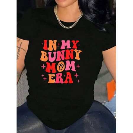 Women's My Bunny Mom Times Print Shirt Cotton T-Shirt Soft Breathable Comfort-Fit Crew Neck Tee