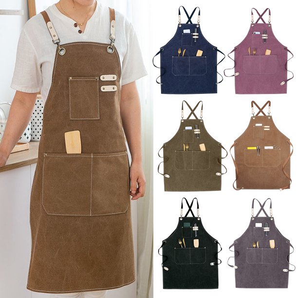 Work Apron Pocket Design Comfortable Wearing Faux Leather Shoulder Strap Good Air Permeability Classify Place Small Items Anti-dirty Soft Vintage
