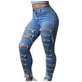 thumbnail image 5 of Fjofpr Sale Deal Ripped Jeans for Women Plus Size Women Color Blue Hole High Flares Ankle Fashion Pants Trouser, 5 of 8