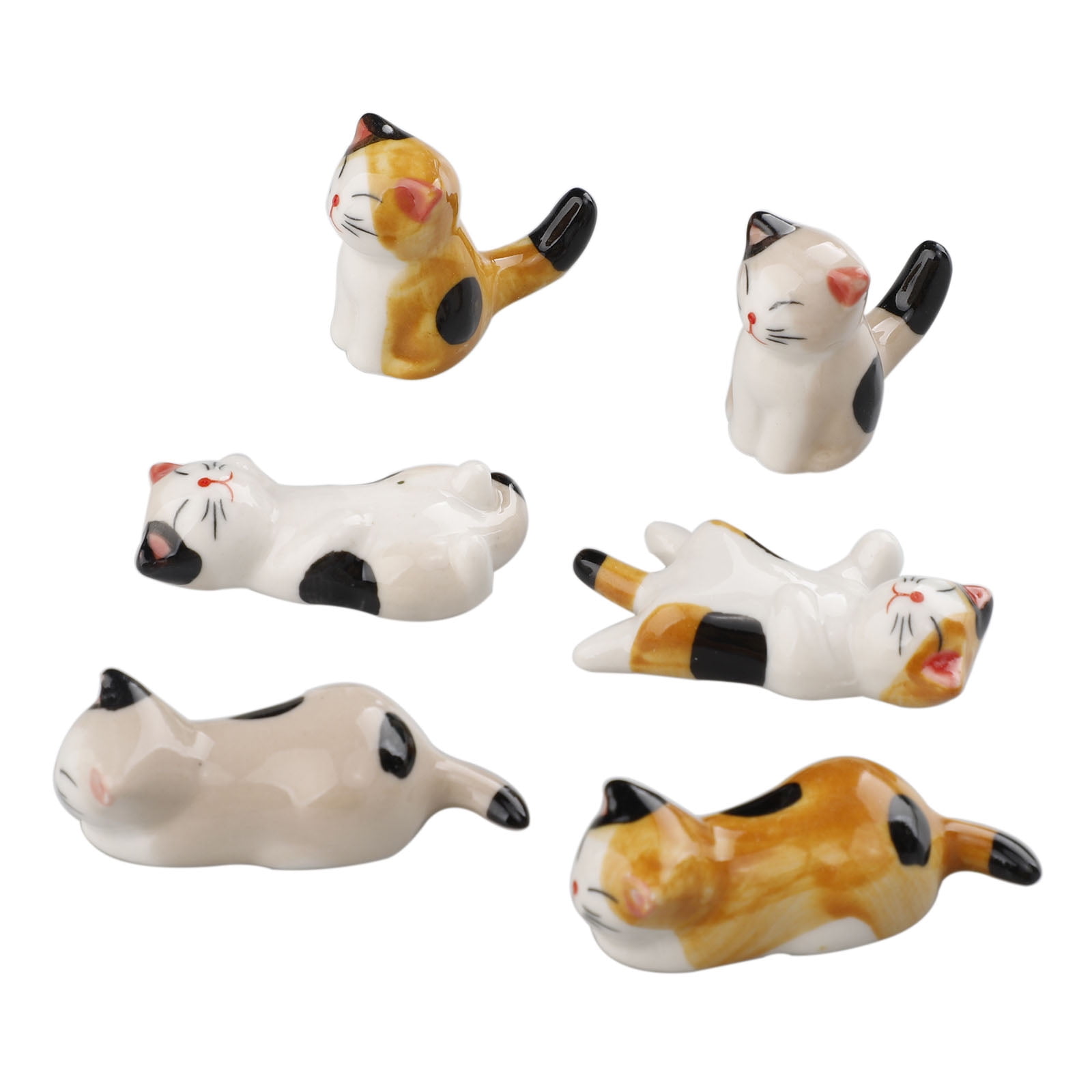 6 Pcs Japanese Style Ceramic Lucky Cat Chopsticks Rest Tableware Holder w Box 