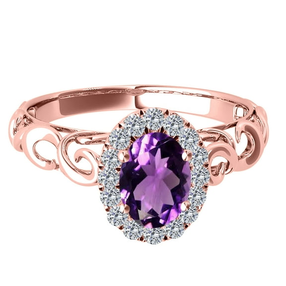 AoneJewelry 1.35 Carat 10K Amethyst Diamond Ring In Solid Rose, White & Yellow Gold