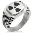 thumbnail image 1 of Stainless Steel Radioactive CZ Ribbed Needle Stripe Pattern Biker Style Polished Ring, 1 of 1