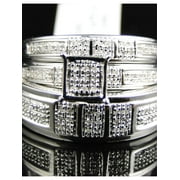 Whtie Gold Finish Round Cut Diamond Engagement Bridal Wedding Ring Trio Set .40 Ct