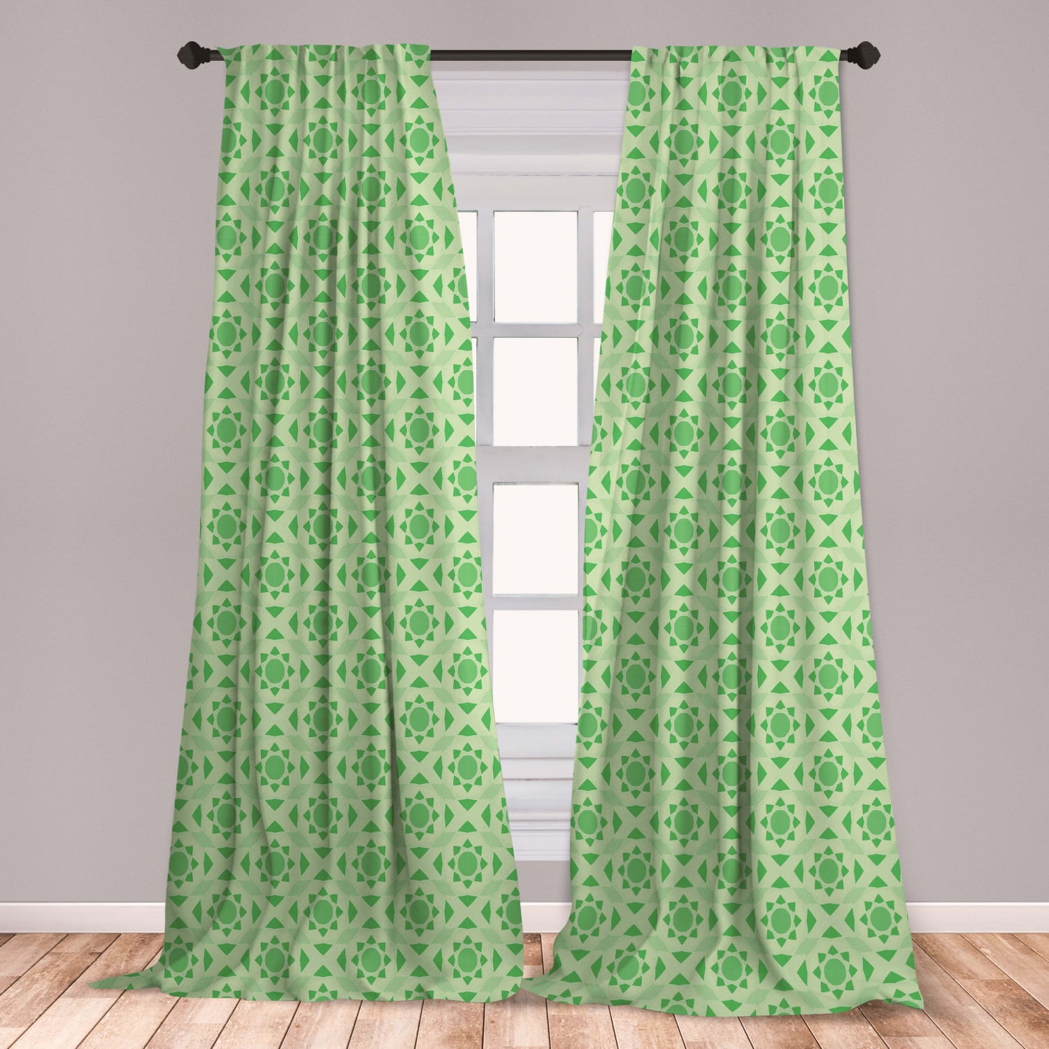 Abstract Curtains 2 Panels Set, Simplistic Monochrome Design Continuous Pattern with Geometric
