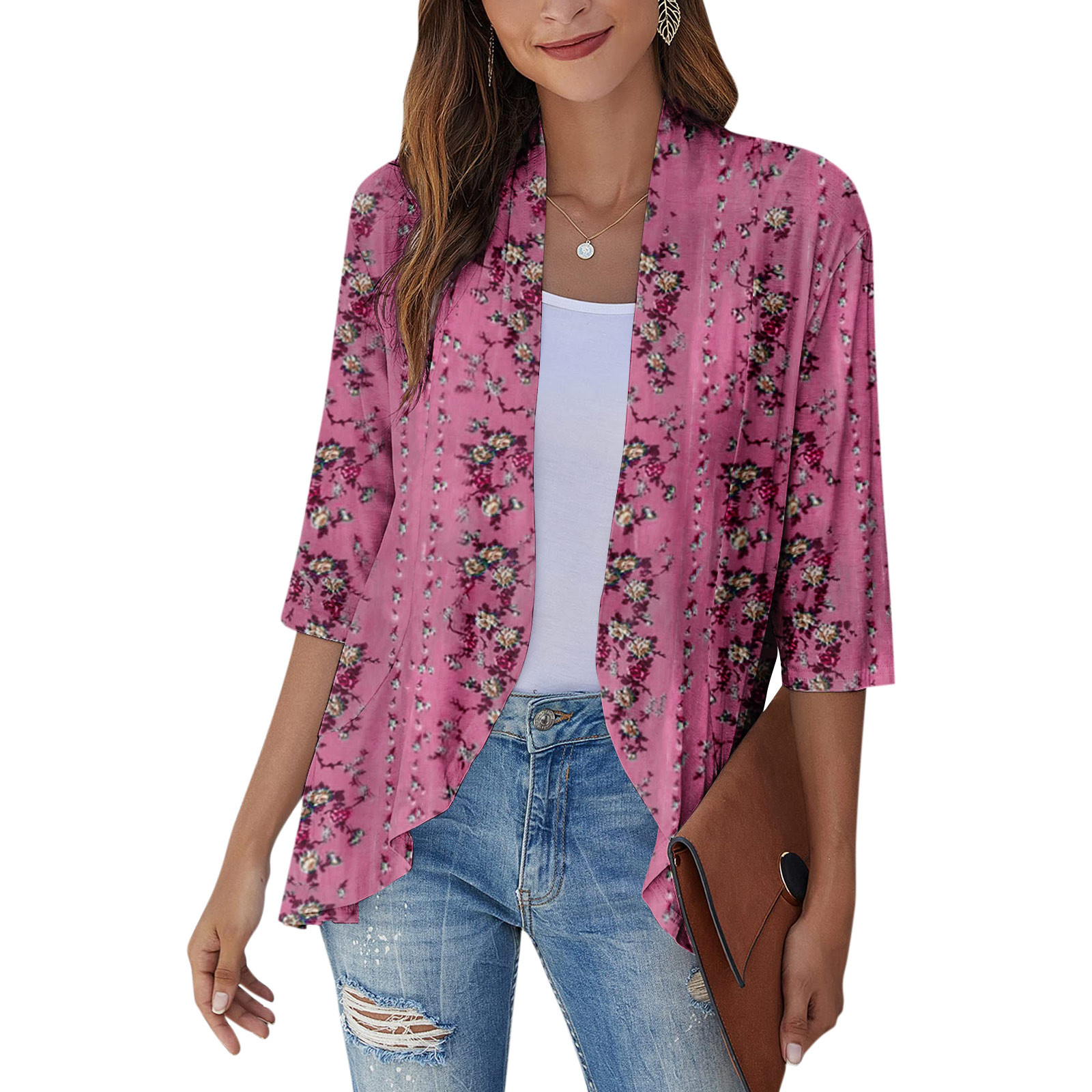 Mlqidk Lightweight Summer Cardigan Sweater 3/4 Sleeve Cropped Elegant