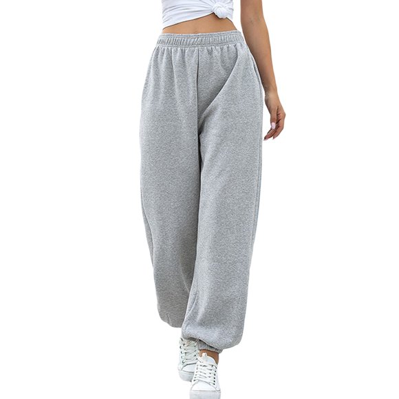 Women Sweatpants Cinch Elastic High Waist Dance Jogger Sports Ladies Casual Cotton Baggy Trousers Pockets