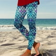 thumbnail image 2 of XIAONU Women's Scale Print Leggings Slim Fit Full Length Tights Playful Fantasy Casual Bottoms Dark Blue, 2 of 5