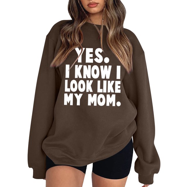 Gibobby Sudaderas para mujer oferta Sudadera suelta casual de manga larga con cuello redondo para mujer blusa grande de manga larga(Marrón,M)