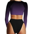 thumbnail image 3 of Ohufall Women's Gradient Swimsuit Rash Guard Long Sleeve Two Piece Swimsuit Crop Top Bikini Bottoms Bathing Suit, 3 of 3