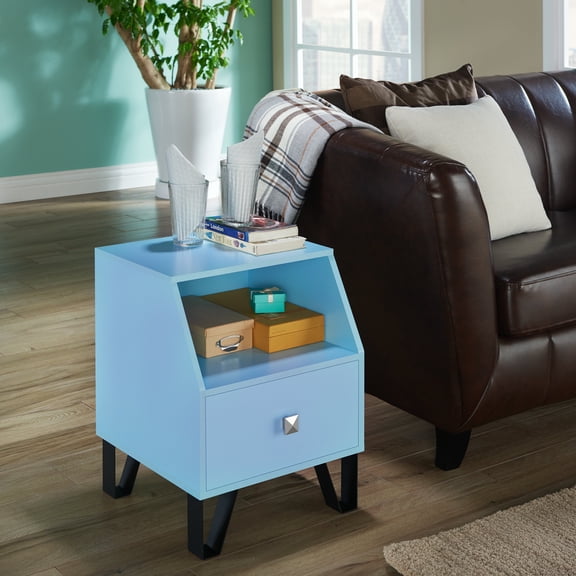 Kara 1-Drawer and 1-Shelf Wood End Table, Sky Blue
