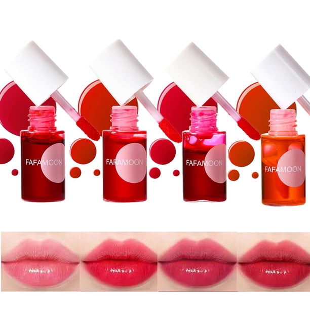 Bekoeen 4PCS Lip Stain FAFAMOON Brillo de labios de larga duración Brillo de labios hidratante Juego de tintes de labios no pegajoso Tinte de labios y mejillas no pegajoso Brillo de labios coreano Min