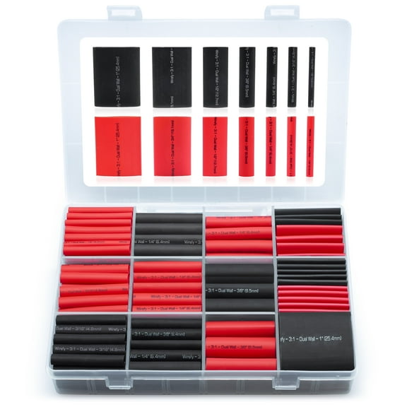 Wirefy 200 PCS Black Red Larger Diameters Heat Shrink Tubing Kit