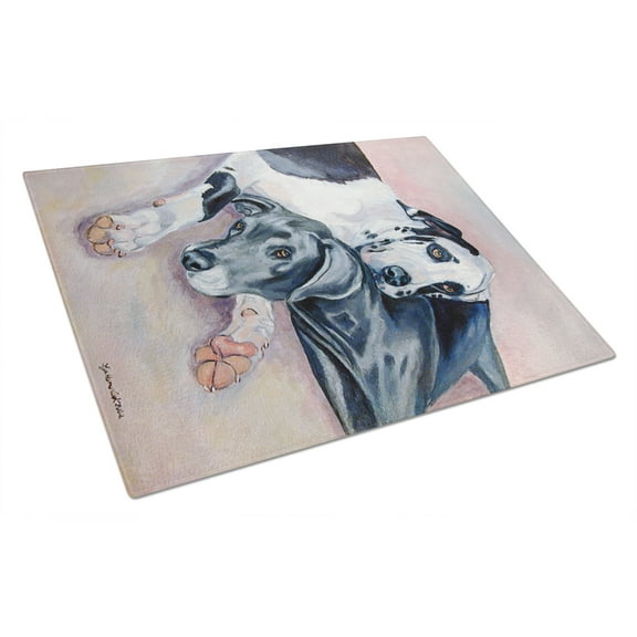 Caroline's Treasures Harlequin and Bule Natural Great Danes Glass Cutting Board Large