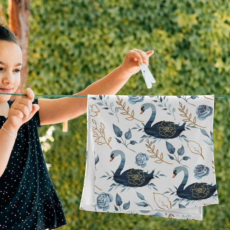 Coolnut Watercolor Indigo Swan Hand Towels for Bathroom Spring Summer Flower Kitchen Towel 2 PCS Ultra Soft and Highly Absorbent Decorative Fingertip Face Bath Towels for Spa Hotel 28.3 x 14.4