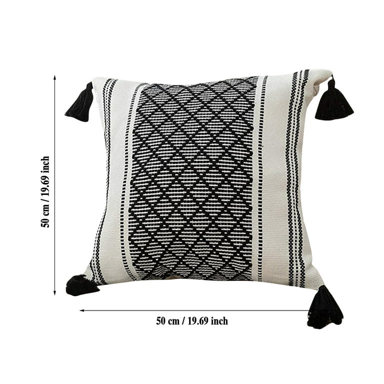 Big Couch Pillows For Living Room Throw Pillow Er With Tassels 20x20 Inches Black White Decorative Sofa Farmhouse Woven Case Size Flannel Pillowcases