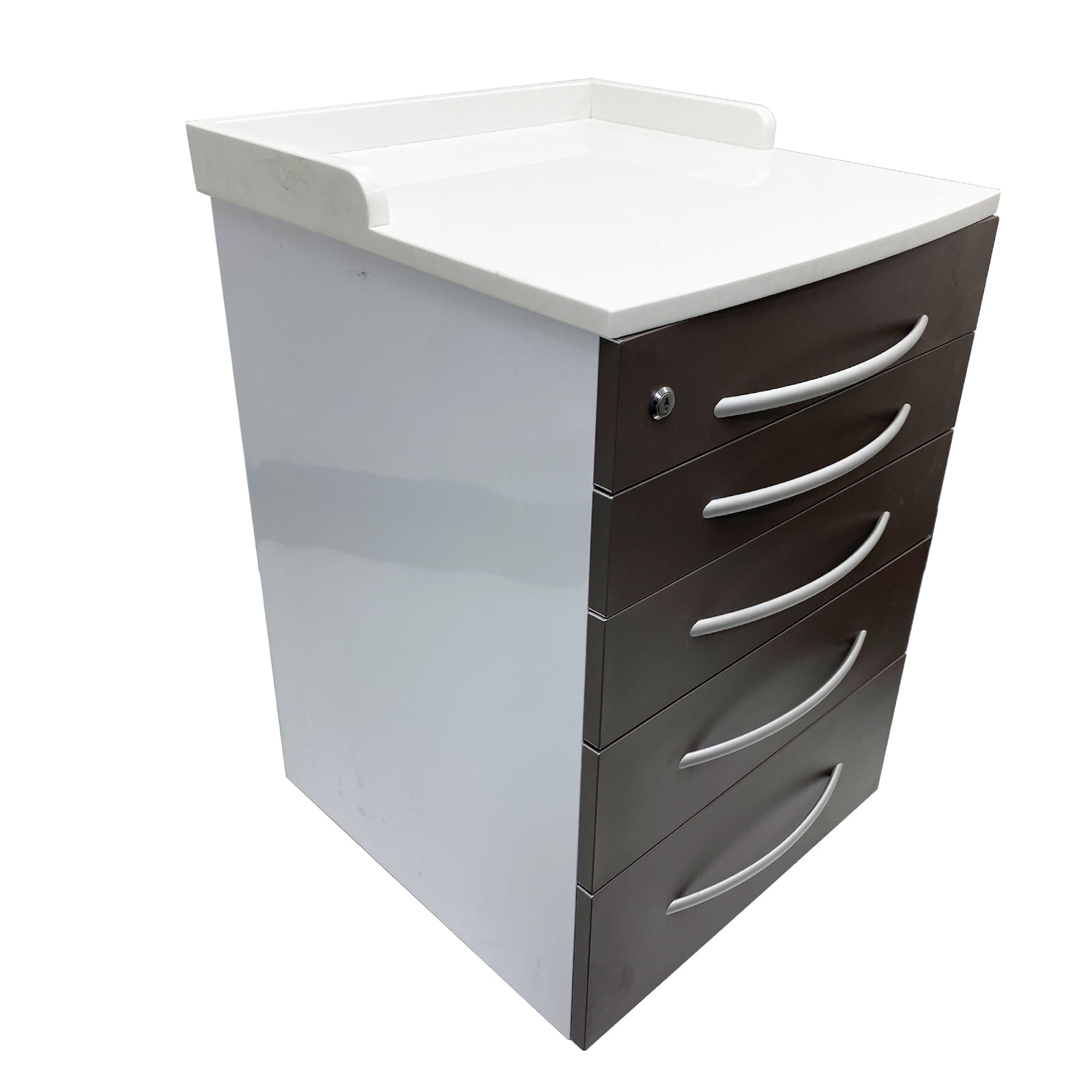 Dental Assistant's Mobile Cart Office File Storage Cabinet with 4 Drawers and 2 Storage Trays Brown for Office Hospital School Home Hospital with Lock and Wheels