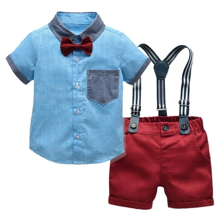 

B91xZ Toddler Boy Clothes Toddler Boys Short Sleeve T Shirt Tops Suspenders Shorts Child Kids Gentleman Outfits Blue Size 6-12 Months