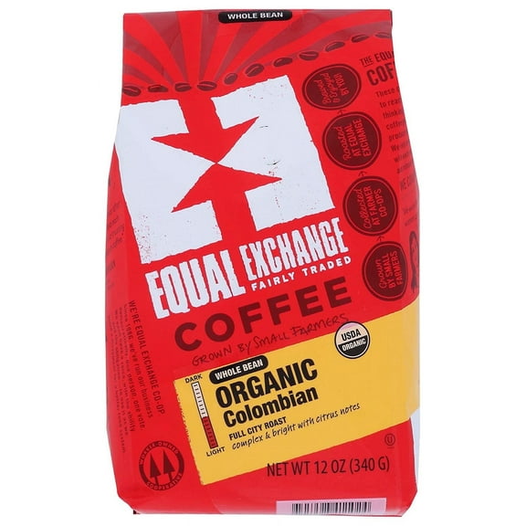 Equal Exchange Organic Columbian Whole Bean Coffee -- 12 oz Pack of 4