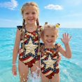 thumbnail image 2 of 4th of July Girls One Piece Swimsuits Size 6-7 Swim Bikini Sets Patriotic American Flag Stars Striped Summer Flutter Sleeve Beach Vacation Freedom Cute Bathing Suit Deep Red 5-6 Years, 2 of 7