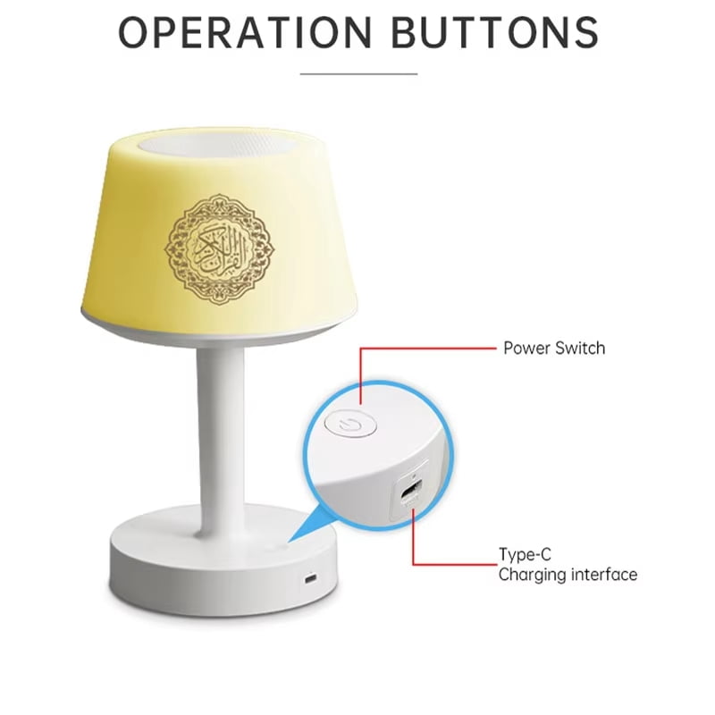 Juelune Portable Quran Speaker with Bluetooth & Touch Control – Islamic Muslim Quran Player, Nightlight Bedside Lamp, Table Decoration, Gift for Home & Prayer