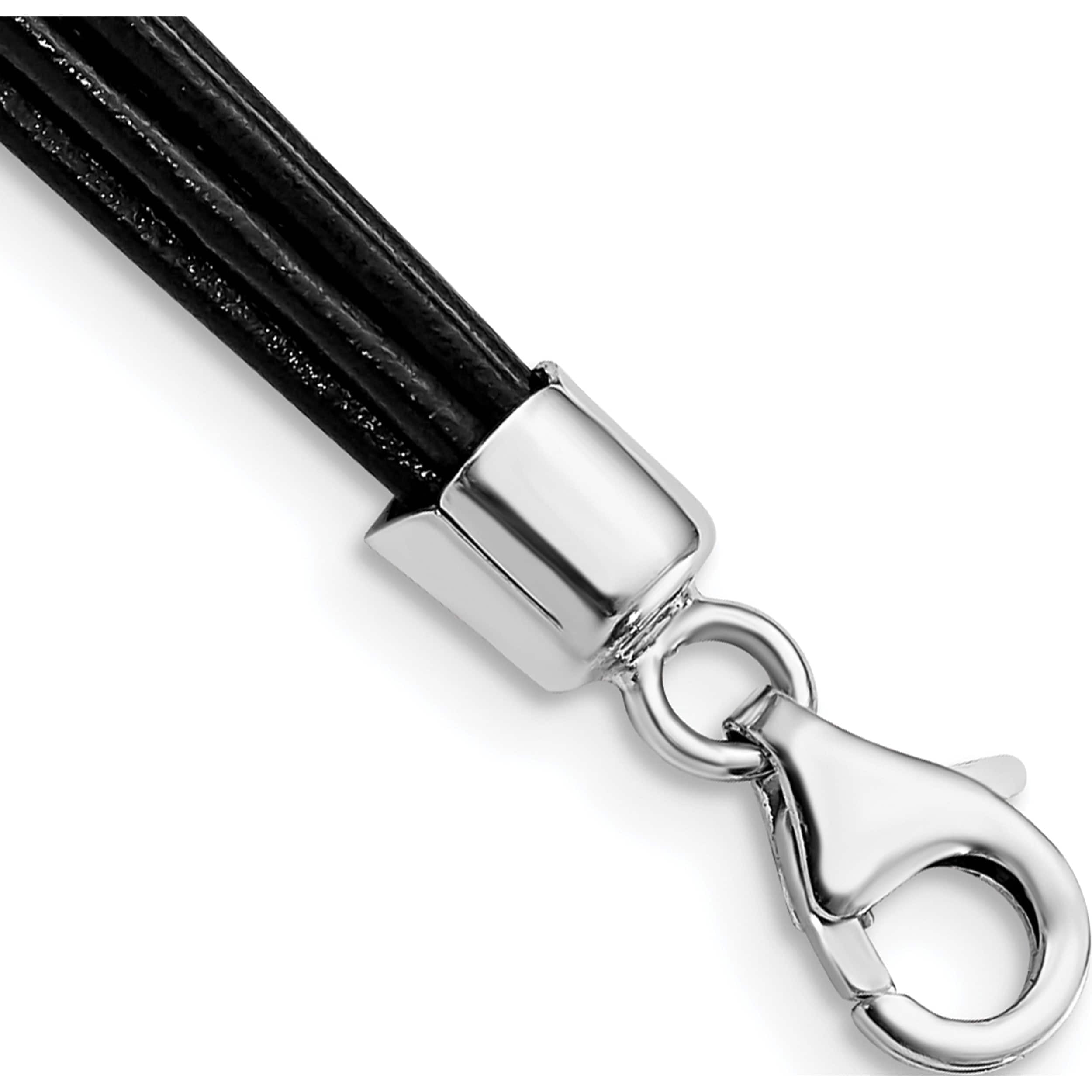 Sterling Silver Rhodium-Plated 16Inch Black Multi-Cord Leather Necklace (16 X 1) Made In Italy qk39-16