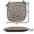 thumbnail image 5 of Sugar Skull Chair Seating Cushion, Creepy Head Bones with Paisley Floral Patterns Flowers Day of the Dead Art, Soft Seat Pads for Office with Anti-slip Backing, 16"x16", Cream Green Red, by Ambesonne, 5 of 7