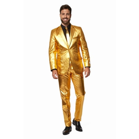 OppoSuits Men's Party Suit Size 40 Groovy Gold Long Sleeve Jacket, Tie & Pants