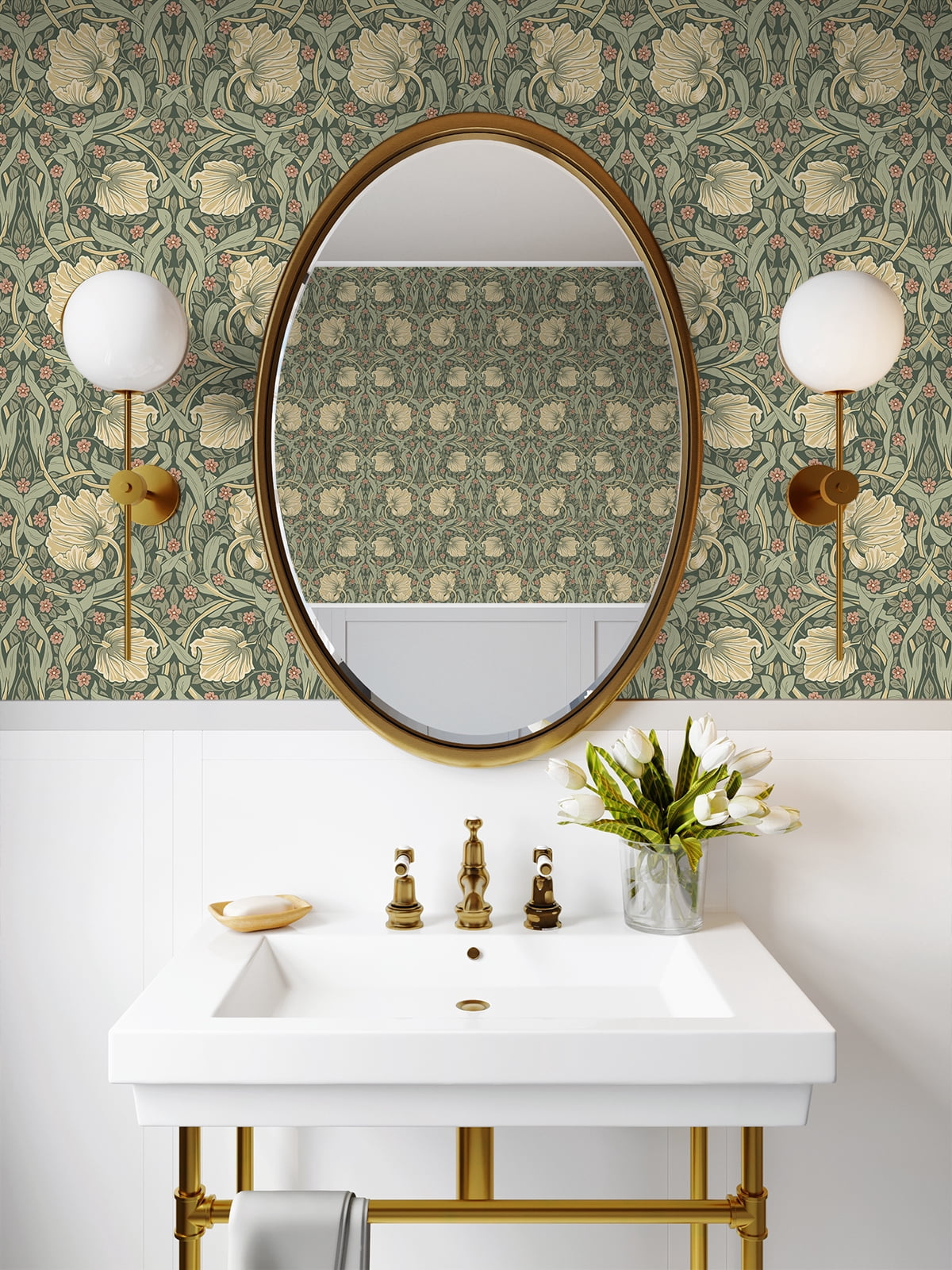 NextWall Gardenia & Sage Pimpernel Floral Peel and Stick Wallpaper