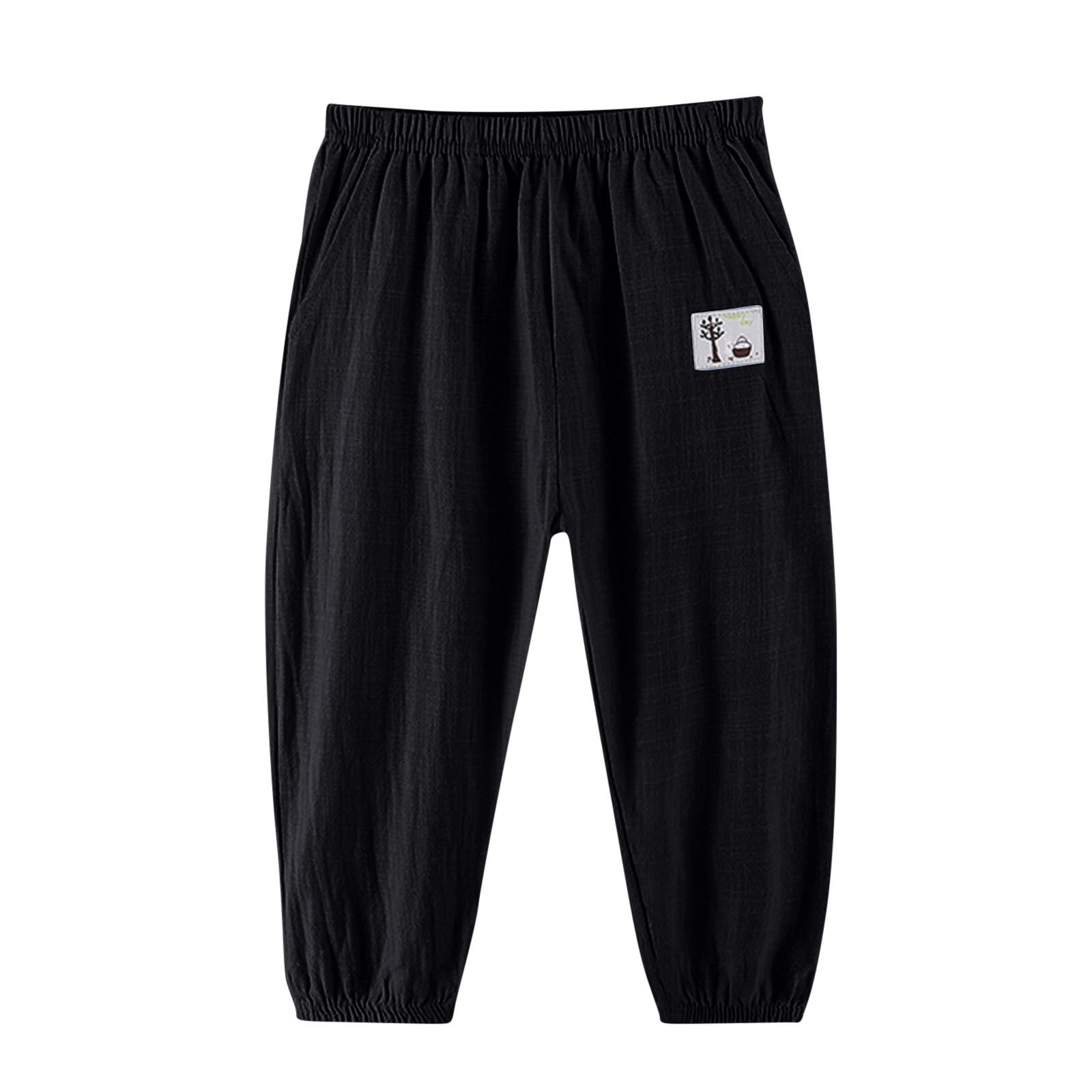 BXINGOHAI Boys Cotton Linen Pants Childrens Slim Fit Straight Leg Pants Drawstring Elastic Waist Pant With Pocket Casual Outwear Pants
