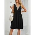 thumbnail image 5 of Alove Spring/summer Solid Color V-neck Lace Patchwork Cuffless Pocket Waist Dress, 5 of 8