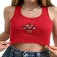 thumbnail image 1 of Women Rhinestone Camisole Y2K Mushroom Pattern Crop Tank, 1 of 8