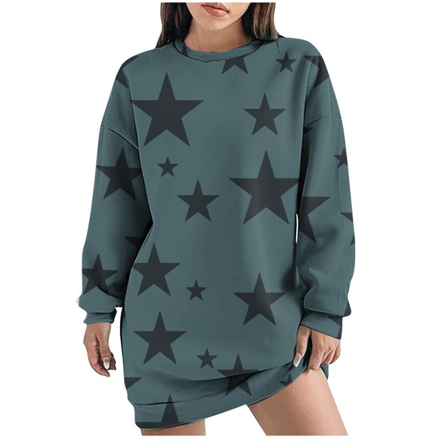 Robe d'Hiver pour Femmes, Robe Décontractée pour Femmes, Robe d'Automne et d'Hiver à Col Rond Manches Longues Imprimée