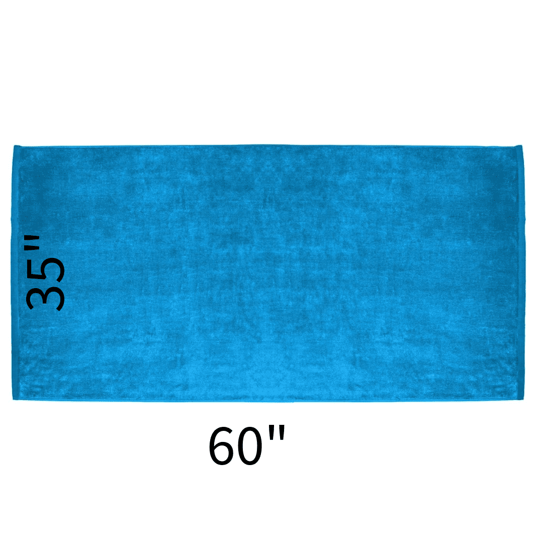 ELEGANI Oversized Large Terry Velour Beach Towel - Aqua Blue - 35” x 60” - 100% Ring Spun Cotton